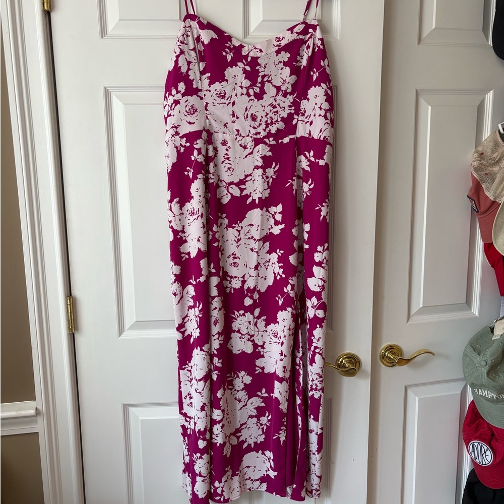 Abercrombie & Fitch Camille Midi Dress Fuchsia and White Floral Midi Dress